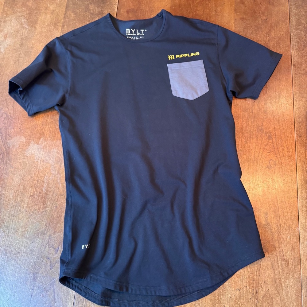 BYLT Pocket Tee Men S Black Rippling Drop Cut S/S‎ Premium Basics Curved Hem